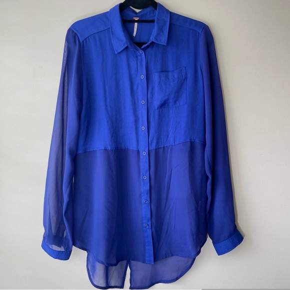 Free People royal blue sheer tunic/blouse - Picture 5 of 11